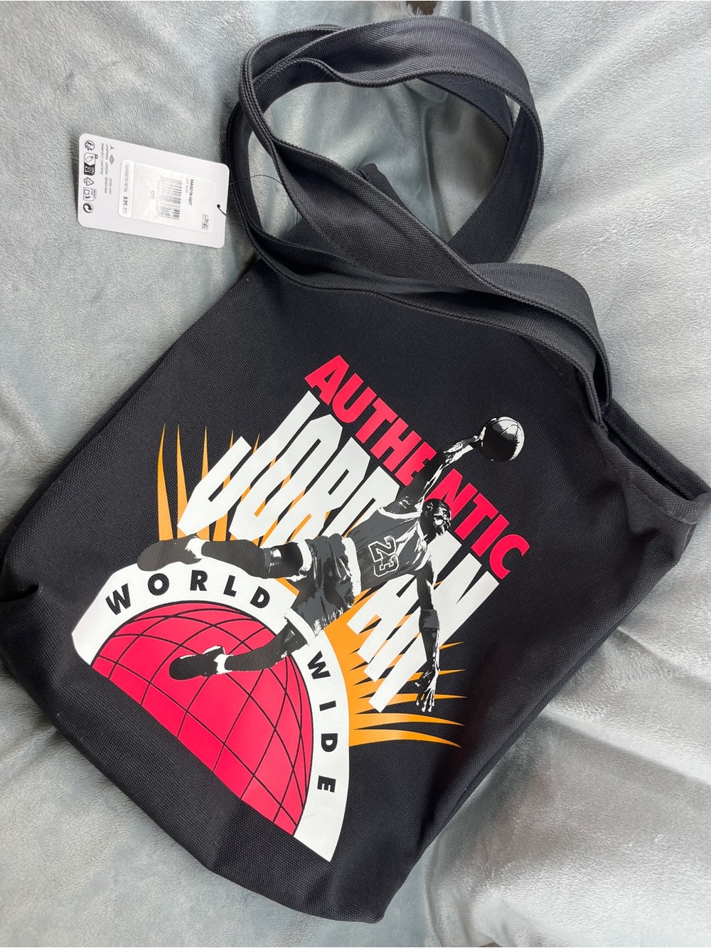 Jordan Black Tote Bag with Pink, Orange & White Graphic